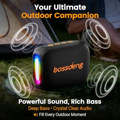 Waterproof Portable Bluetooth Speaker with Lights & Lanyard, Black | Compact Wireless Outdoor Speaker, 10H Playtime, Bluetooth 5.3 Stable Connection IPX5 for Beach, Camping, Travel and Shower - color: Black