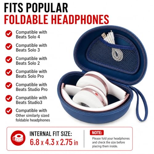 COMECASE Case for Beats Solo 4/Studio Pro Headphones with Mesh Pocket | Water-Resistant Hard Shell, Mesh Pocket for Cables, Travel Storage, Fits Solo 2/3, Solo Pro and Studio3, Slate Blue, Bag Only - color: Blue