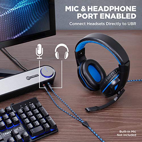 GOgroove Computer Speaker Mini Soundbar - USB Powered PC Sound Bar with Easy Setup Wired AUX, Stereo Audio, Microphone Port, Volume Control Knob, Under Monitor Design for Desktop (Black) - color: Black and Grey