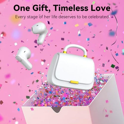 ANCwear Wireless Earbuds with Mini Handbag Case, 22H Playtime, Pearl White | Bluetooth 5.3, 13mm drivers, touch controls and DIY stickers for music, calls, travel, everyday wear and gifting - color: White Pearl
