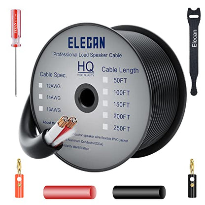 Pro Series 14/2 Outdoor Speaker Wire Cable 250 Ft 14 Gauge AWG with Tool Kits-Direct Burial in Wall CL3 CL2 Rated-PVC Jacket&Film&Cotton for Home Theater,Car Audio Speaker,Stereos-Black - size: 250FT, style: 14AWG