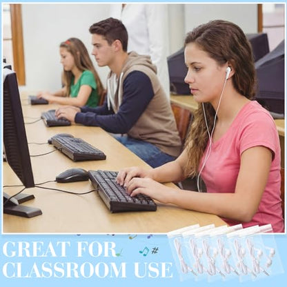 Kanayu 100 Pack Wired Earbuds Bulk for Classroom Ear Headphones Wired Basic Student Earbuds No Microphone with 3.5MM Jack for Class Laptop School Library, Individually Bagged (White) - color: White