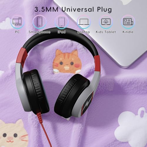 Candy Bila 2 Pack Wired Kids Headphones for School, Over-Ear for Boys Girls | Volume Limiter 85/94dB, HD Stereo Sound, Microphone and Wired Control,Foldable Design, Black and Red - color: Black and Red