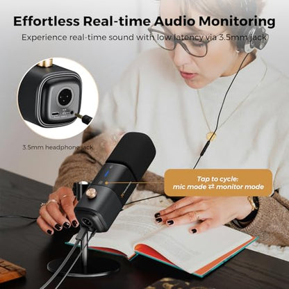 AM25X Gen2 XLR/USB Condenser Microphone with Desk Stand | Noise Canceling/Volume Control/Headphone Jack/Mute, Podcast Microphone for PC/Audio Mixer/Stream/Podcast/Gaming/Music Record - style: 1-Pack