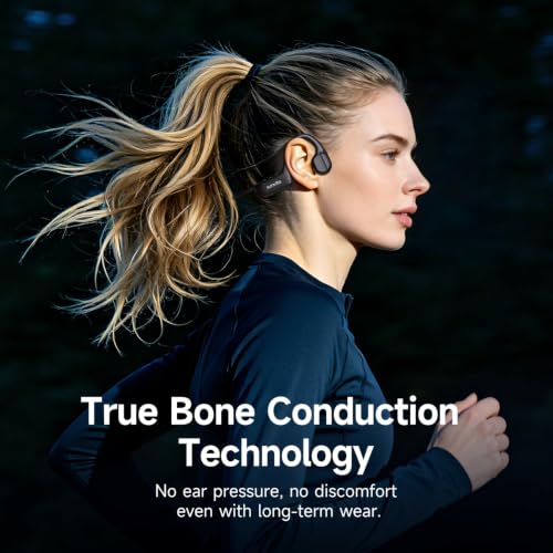 Bone Conduction Headphones Bluetooth 6.1 Open Ear IPX7 Waterproof - color: Black