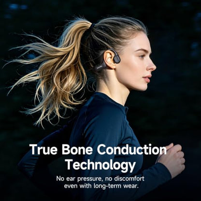 Bone Conduction Headphones Bluetooth 6.1 Open Ear IPX7 Waterproof - color: Black