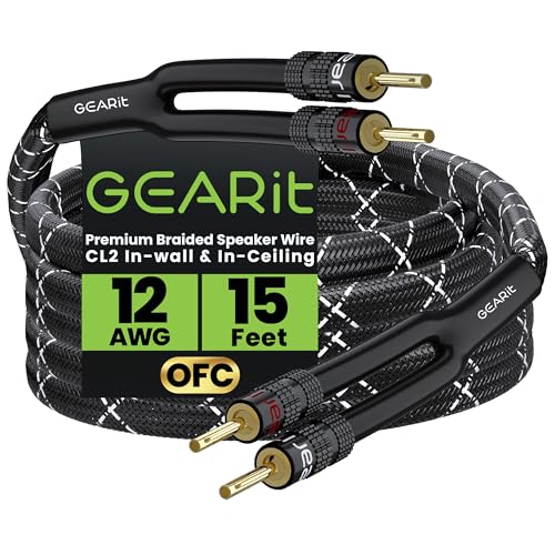 GEARit 12 Gauge Speaker Wire Banana Plugs CL2 Rated in-Wall 15 Feet Black - color: Black, size: 15 Feet