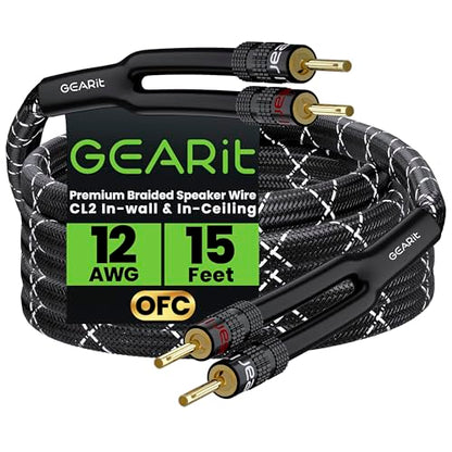 GEARit 12 Gauge Speaker Wire Banana Plugs CL2 Rated in-Wall 15 Feet Black - color: Black, size: 15 Feet