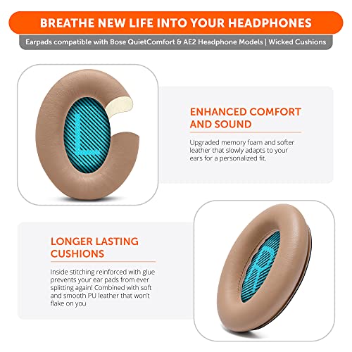 WC Wicked Cushions Upgraded Replacement Ear Pads for Bose Headphones - Compatible with QC15 / QC25 / QC35 & 35 ii / QC2 / AE2 / AE2i / AE2W / Soundlink - Softer Leather, Luxury Memory Foam | Beige - color: Beige