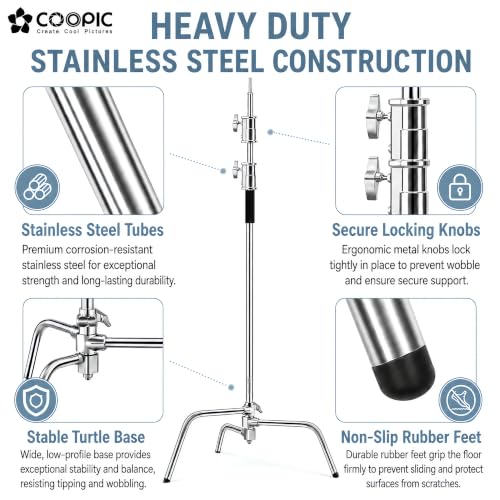 C Stand with Boom Arm, 6.9ft/210cm, 88cm Extension Arm | Heavy Duty Stainless Steel, Turtle Base, 2 Grip Heads, Buffer Spring, For Softbox, Reflector, Strobe - size: 210cm 1 Pack