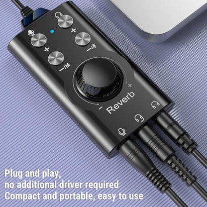 USB Sound Card with Volume Control, External Stereo Sound Card, USB to 3.5mm Jack Audio Adapter for PC Laptop Desktop Headset, Plug and Plug