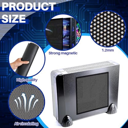 Woanger 1 Pcs 1000 x 300 mm DIY PC Case Dust Filter 1.2 mm High Airflow Hole PC Fan Mesh Filter Air Vent Covers PVC Dustproof Cover with 4 Magnetic Strip for Computer Chassis Speaker and More, Black