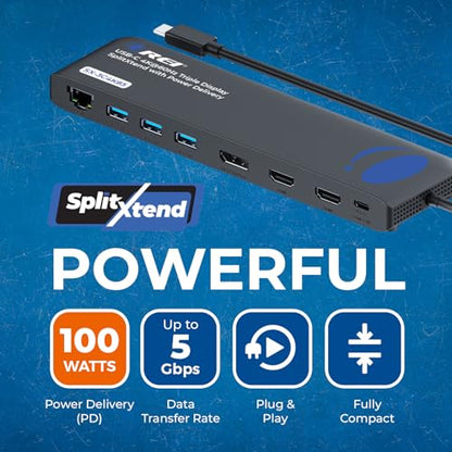 OREI USB C Docking Station Triple Monitor, SplitXtend 12-in-1 Laptop Dock with 2 HDMI + DisplayPort, 4K@60Hz, 85W PD, Ethernet, USB, SD/TF – 3 Monitor Dock (MST, No Drivers, Windows) | 4K Splitter Extended Display, 1 DisplayPort Docking Station 4 Separate