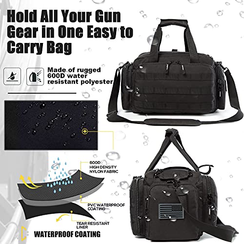 Range Bag | Gun Range Duffle Bag for Handguns and Ammo,USA Flag Patch Included. - color: Black