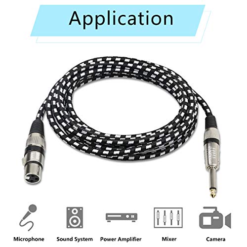 Microphone Cable XLR Female to 1/4" TS Cables, Nylon Braided 6.35mm (1/4 Inch) TS to XLR Cable (XLR Female to TS Male Unbalanced Cable) Gold-Plated Connectors - 25Feet - size: 25FT