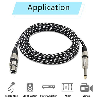 Microphone Cable XLR Female to 1/4" TS Cables, Nylon Braided 6.35mm (1/4 Inch) TS to XLR Cable (XLR Female to TS Male Unbalanced Cable) Gold-Plated Connectors - 10Feet - size: 10FT