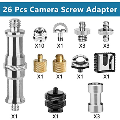 ChromLives Camera Tripod Adapter, 26Pack Camera Screw Mount Set 1/4 Threaded Converter Screws Adapter, 1/4 to 3/8 Hot Shoe Adapter,Tripod Mount Adapter Set for Monopod/Quick Release Plate - size: 26pack camare screw