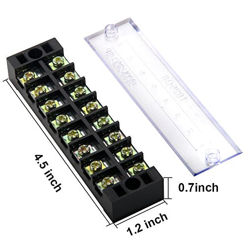 Terminal Block, 8 Circuits 600V 25A Dual Row Screw Terminal Strip, 4 Sets
