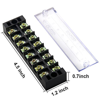 Terminal Block, 8 Circuits 600V 25A Dual Row Screw Terminal Strip, 4 Sets