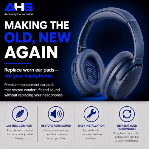 AHG QC45 Ear Pads Compatible with Bose QuietComfort 45 35 QC35 II QCSC QCSE | Midnight Blue | Easy DIY Fit | Premium Protein Leather | Extra Thick | Soft High-Density Foam - color: Midnight Blue