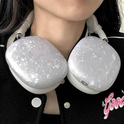 for Cute Glitter Airpods Max Case with Cleaner Kit, Anti-Scratch Shell Pattern Ear Pad Case Cover/Ear Cups Cover/Headband Cover for AirPods Max Cover Protective Skin Girl Women White - color: White