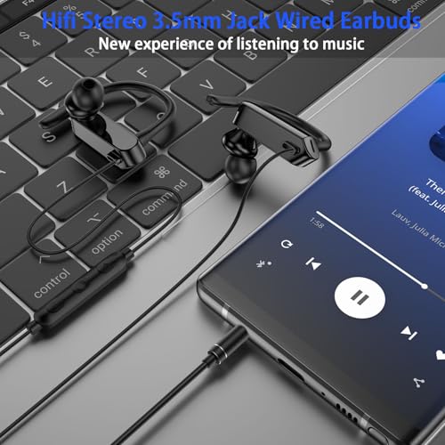Wired Over Ear Earbuds with Microphone Ear Hooks,3.5mm Headphones | Sport Earphones for Laptop/iPad/iPod/3.5mm Plug Phone,Noise Cancelling Headset for Chromebook/Switch/Galaxy/MP3 Running - color: Black+Purple