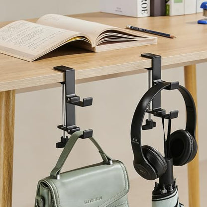 Headphone Stand for Desk Aluminum Alloy Headset Stand with Dual Foldable Hooks Headphone Holder Clamp Mount for Gaming PC Accessories Universal Space-Saving Under Table Headset Hangers - color: black 2