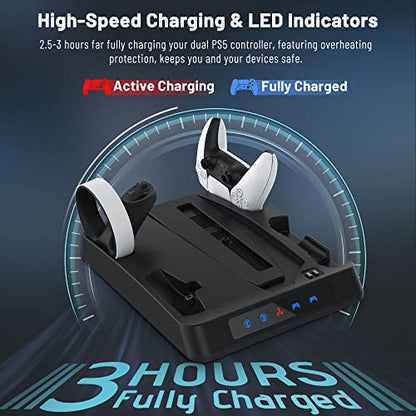 Upgraded PSVR2 Controller Charging Dock, Cooling Station with 3-Level Speeds Silent Fan, VR and PS5 Stand Horizontal Display Your PSVR2 and PS5 Accessories - color: PlayStation 5 Consoles