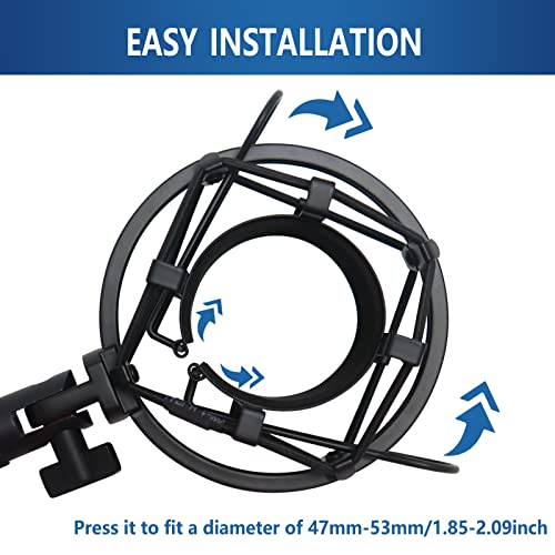 SUUNTOK Shock Mount Microphone Holder Anti-Vibration Suspension Shock Mount Holder Clip for 47mm-53mm Diameter Condenser Mic Like AT2020, AKG P120, Rode NT1A, TLM102 (Black)