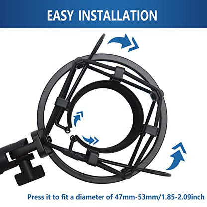 SUUNTOK Shock Mount Microphone Holder Anti-Vibration Suspension Shock Mount Holder Clip for 47mm-53mm Diameter Condenser Mic Like AT2020, AKG P120, Rode NT1A, TLM102 (Black)