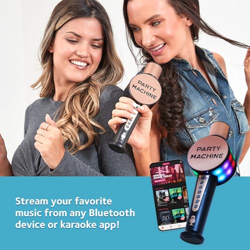 Singing Machine Wireless Karaoke Microphone for Kids & Adults, Party Machine Mic (Rose Gold) - Portable Handheld Bluetooth Microphone with Speaker & Voice Changer Effect - Karaoke Mic for Singing