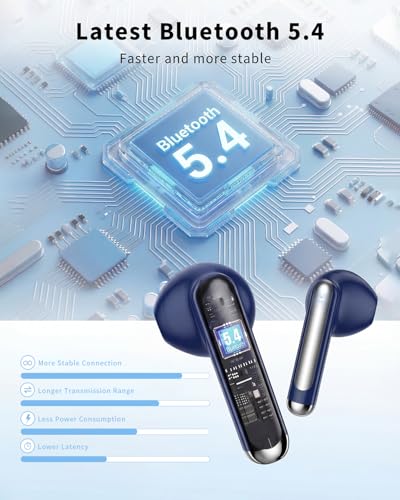 Wireless Earbuds, 2026 Bluetooth 5.4 Headphones Bass Stereo Ear Buds with Noise Cancelling Mic, LED Display in Ear Earphones 50H Playtime Ear Buds, IP7 Waterproof for Laptop Pad Phones Deep Blue - color: Deep Blue
