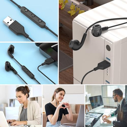 USB Earbuds for PC,Headphones with Microphone for Computer,Black - color: Black
