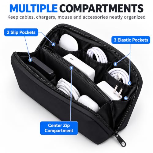 Tech Pouch, Electronics Organizer Bag for Cables and Chargers - color: Black