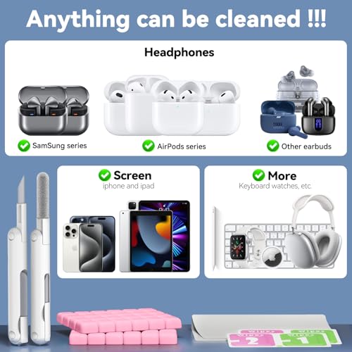 for AirPods Cleaning Kit with Cleaner Pen&Cleaning Putt-Pink | 48 Pack Multifunction Deep Cleaner Tool Headphones for Airpods Pro 4 3 2 1 Generation Phone Charging Port,Earbuds - color: PINK