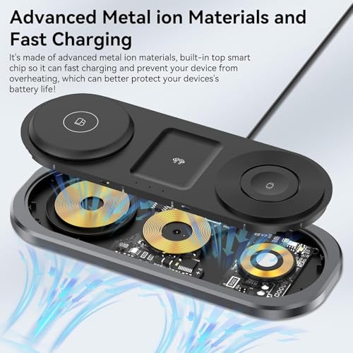 3 in 1 Fast Wireless Charger Stand for iPhone, Foldable Travel Charging Station for Magsafe for iPhone 17/Air/16/15/14/13/12 Series, Apple Watch Serie, AirPods pro/2/3/4, 2025 Christ mas Gifts (Black) - color: Black