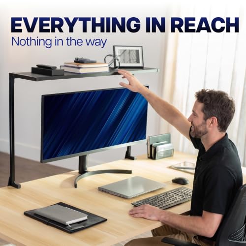 VIVO Large 38 inch Clamp-on Overhead Desk Shelf Mount, Raised Desktop Organizer, Elevated Workstation Accessory Platform, Black, DESK-SHELF38-B