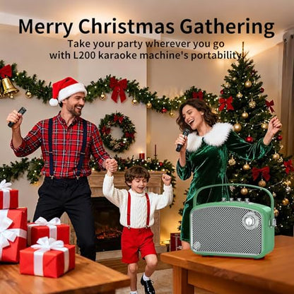 Karaoke Machine, 120W Peak Bluetooth Karaoke Speaker with 2UHF Microphones, Small PA System for Adults Kids with Bass/Trable/Echo Adjustment, Supports TF/USB/AUX/Live/Instruments for Home Party Events - color: Green