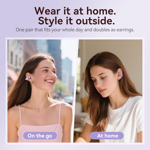 Kinglucky Gen2 Clip-On Earbuds with Butterfly Earrings, Charge & Store Without Removing Earrings, Comfortable Fit & 40H Playtime Bluetooth Open Ear Headphones for Women, Small Ears, Gifts (Purple) - color: Purple