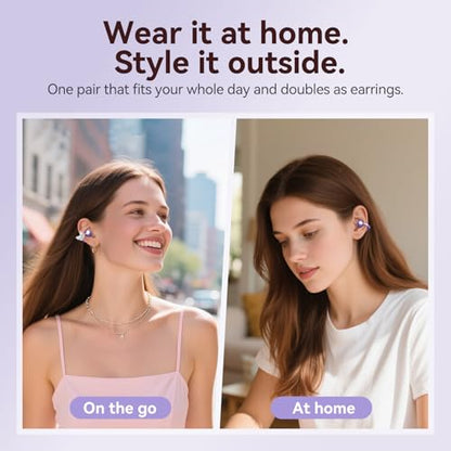 Kinglucky Gen2 Clip-On Earbuds with Butterfly Earrings, Charge & Store Without Removing Earrings, Comfortable Fit & 40H Playtime Bluetooth Open Ear Headphones for Women, Small Ears, Gifts (Purple) - color: Purple