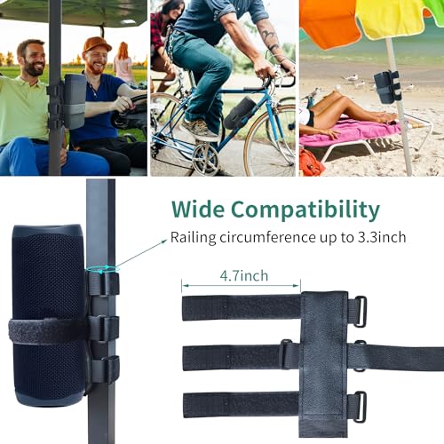 HomeMount Portable Speaker Mount for Golf Cart Accessories - Adjustable Strap Fits Bluetooth Wireless Speaker Strap Attachment to Railing/Cross bar/Frame Black