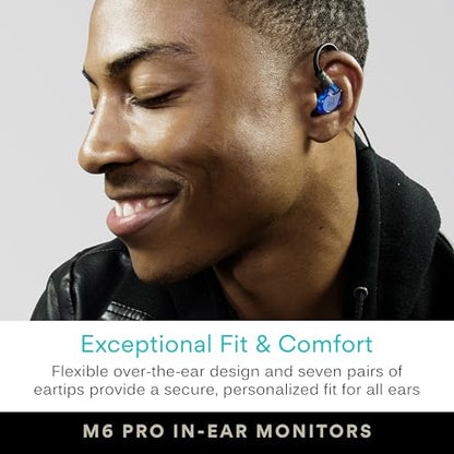 MEE audio M6 PRO Musicians' in-Ear Monitors Wired + Wireless Combo Pack: Includes IEMs, 2 Audio Cables and BT3 Hi-Res Bluetooth Audio Adapter w/aptX, LDAC, Auracast Support, & Built-in Headset (Blue) - color: Blue, style: IEMs + Bluetooth Adapter