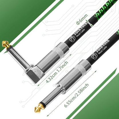 Guitar Cable 20ft 2-Pack, Tweed Cloth Braided Instrument Cable, TS 1/4 Inch Angled to Straight, for Electric Guitar/Bass/Amp, Black & Green - color: Green, size: 20ft