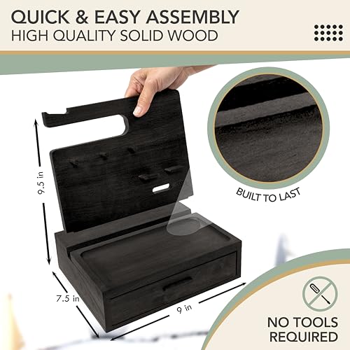 Nightstand Organizer for Men - Night Stand, Bedside or Dresser (Black) - color: Black