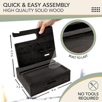 Nightstand Organizer for Men - Night Stand, Bedside or Dresser (Black) - color: Black