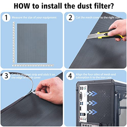 Cut-to-Fit Magnetic PC Dust Filter Mesh, 400x300mm PVC DIY Cover, 4 Pack | 1.0mm hole, Customizable dustproof cooling guard for gaming PC chassis, power supplies, electronics, home air vents.