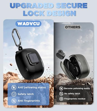 WADVCU[Upgrade Secure Lock] for JBL Tune Buds 2 Case Cover with Cleaner kit, Protective TPU Transparent Hard Shell ONLY Compatible with JBL Tune Buds 2nd Gen Earbuds Charging Case with Keychain(Black) - color: Black