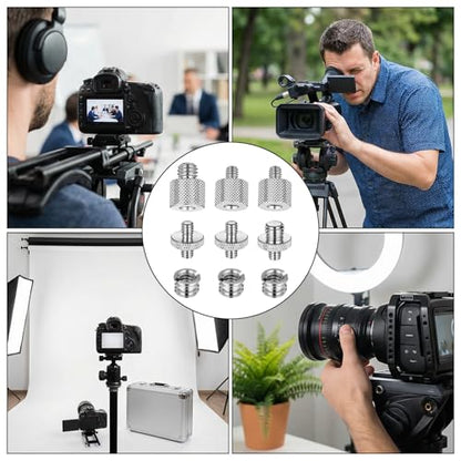 Tripod Adapter Set, 1/4 to 3/8 & 3/8 to 1/4 Camera Screw Adapter, Aluminum Alloy Thread Converter Male Female, Mounting Screws Kit for Tripod Monopod Light Stand Microphone (Silver)