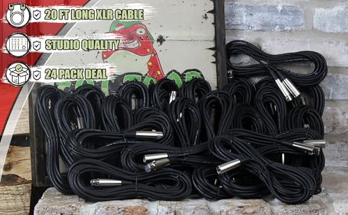 Fat Toad 20ft XLR Microphone Cables (ShieldedPRO X Series) 24 Pack – Balanced Lo-Z Mic Audio Cords, 24 AWG Wire Shielded for Studio, Mixer, DMX Use - size: 24 Pack