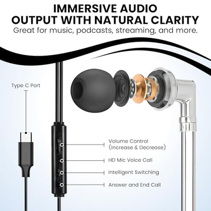 Airtube Headphones, EMF Free Earbuds, USB-C, 3D Sound | Microphone Volume Control, Zipper Bags, for Work Meetings, Sleep, Gym, High Audio Quality Devices - size: USB-C